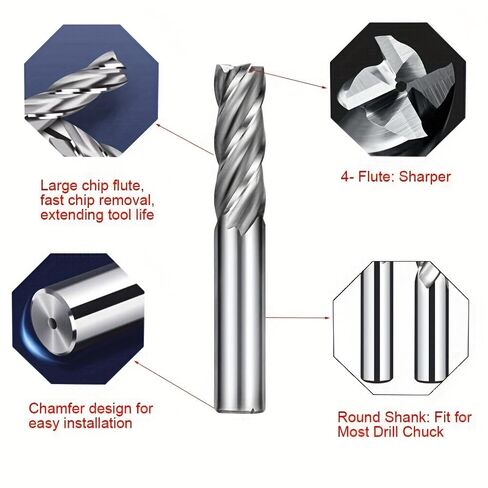 High-Speed Steel End Mill Set, 2-12mm - 4 Flute Spiral Cutter Bits for CNC Lathe & Machining, Straight Shank, for Machinists & DIY Enthusiasts - Ideal for Metalworking & Precision Cutting in Kuwait