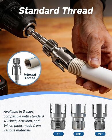 3PCS Pipe Tapping and Threading Tool, 1/2" 3/4" 1" Threading Kit | PVC Plastic Pipe Dual-Function Internal/External Threading Kit, Drill-Driven | Designed for Plumbing Projects and Home Repair in Saudi Arabia