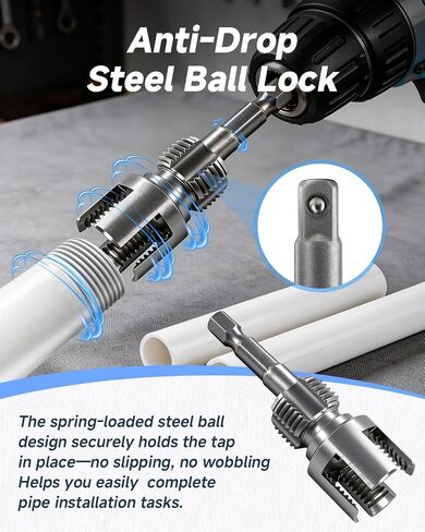 3PCS Pipe Tapping and Threading Tool, 1/2" 3/4" 1" Threading Kit | PVC Plastic Pipe Dual-Function Internal/External Threading Kit, Drill-Driven | Designed for Plumbing Projects and Home Repair in Saudi Arabia