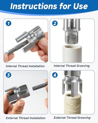 3PCS Pipe Tapping and Threading Tool, 1/2" 3/4" 1" Threading Kit | PVC Plastic Pipe Dual-Function Internal/External Threading Kit, Drill-Driven | Designed for Plumbing Projects and Home Repair in Saudi Arabia