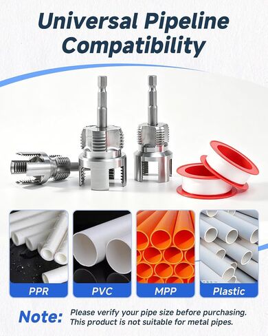 3PCS Pipe Tapping and Threading Tool, 1/2" 3/4" 1" Threading Kit | PVC Plastic Pipe Dual-Function Internal/External Threading Kit, Drill-Driven | Designed for Plumbing Projects and Home Repair in Saudi Arabia