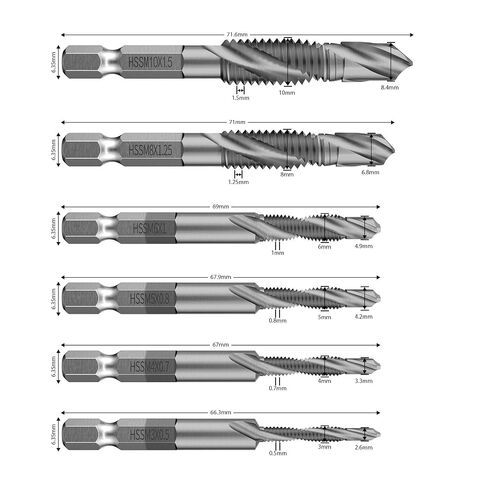 Hex Shank Titanium Plated HSS Screw Thread Metric Tap Drill Bits Screw Machine Compound Tap M3 M4 M5 M6 M8 M10 Hand Tools in Kuwait