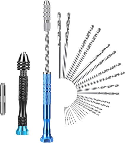 28 PCS Miniature Pin Vise Hand Drill Set, Micro Mini Twist Drill Bits with Semi-Automatic Spiral Rotary Tool Push Drills, Rotary Tool Chuck Collet, Manual Hand Drills for Jewelry Making in Kuwait