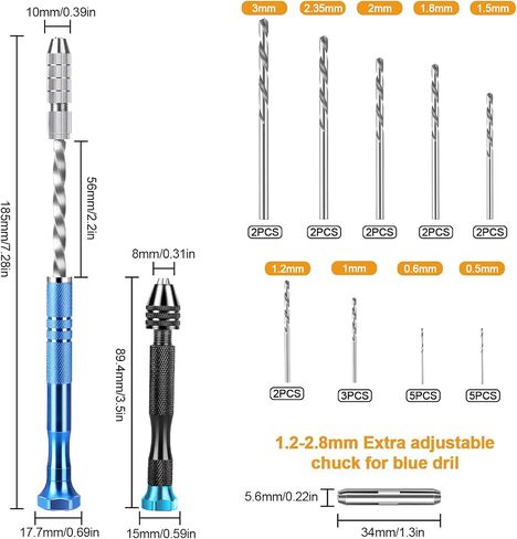 28 PCS Miniature Pin Vise Hand Drill Set, Micro Mini Twist Drill Bits with Semi-Automatic Spiral Rotary Tool Push Drills, Rotary Tool Chuck Collet, Manual Hand Drills for Jewelry Making in Kuwait