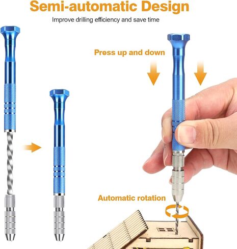 28 PCS Miniature Pin Vise Hand Drill Set, Micro Mini Twist Drill Bits with Semi-Automatic Spiral Rotary Tool Push Drills, Rotary Tool Chuck Collet, Manual Hand Drills for Jewelry Making in Kuwait