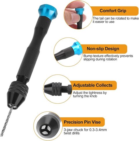 28 PCS Miniature Pin Vise Hand Drill Set, Micro Mini Twist Drill Bits with Semi-Automatic Spiral Rotary Tool Push Drills, Rotary Tool Chuck Collet, Manual Hand Drills for Jewelry Making in Kuwait