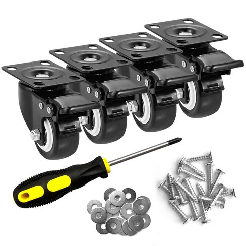 2" Caster Wheels Set of 4, Heavy Duty Casters with Brake, No Noise Locking Polyurethane (PU) Wheels, Swivel Plate Castors Pack 4 in Kuwait