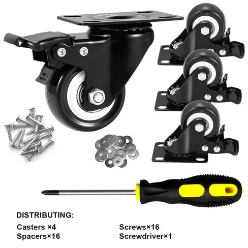 2" Caster Wheels Set of 4, Heavy Duty Casters with Brake, No Noise Locking Polyurethane (PU) Wheels, Swivel Plate Castors Pack 4 in Kuwait