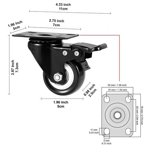 2" Caster Wheels Set of 4, Heavy Duty Casters with Brake, No Noise Locking Polyurethane (PU) Wheels, Swivel Plate Castors Pack 4 in Kuwait