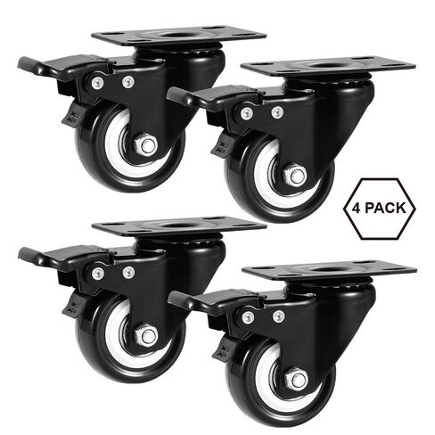 2" Caster Wheels Set of 4, Heavy Duty Casters with Brake, No Noise Locking Polyurethane (PU) Wheels, Swivel Plate Castors Pack 4 in Kuwait