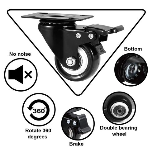 2" Caster Wheels Set of 4, Heavy Duty Casters with Brake, No Noise Locking Polyurethane (PU) Wheels, Swivel Plate Castors Pack 4 in Kuwait