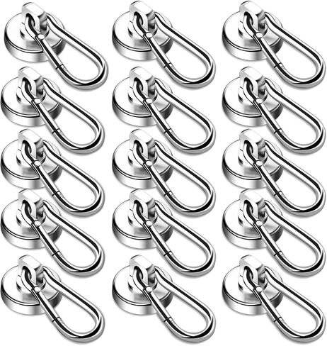 DIYMAG Magnetic Hooks, 70LBS Heavy Duty Neodymium Magnetism with Swivel Carabiner Hook,Great for Your Refrigerator and Other Magnetics Surfaces, Pack of 15 in Kuwait