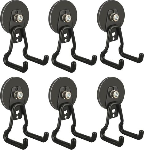 ULIBERMAGNET Upgraded Large Magnetic Hooks,Strong Heavy Duty Magnet Hooks for Power Drill,Broom,Garden Tools, Pegboard, Garage, Workshop, Hardware, 6 Pack Magnet Storage Holder for Hanging(Black) in Kuwait