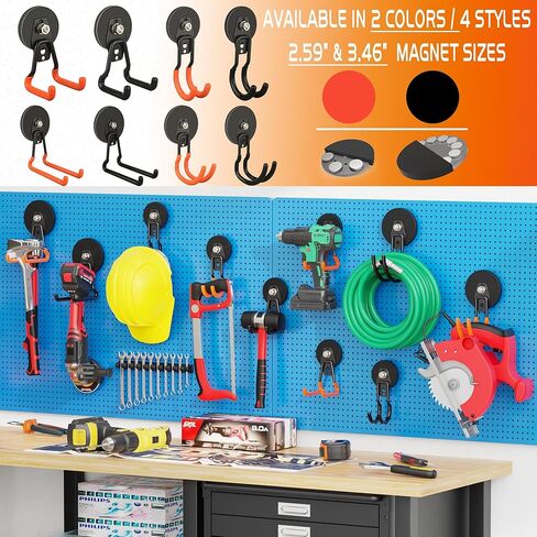 ULIBERMAGNET Upgraded Large Magnetic Hooks,Strong Heavy Duty Magnet Hooks for Power Drill,Broom,Garden Tools, Pegboard, Garage, Workshop, Hardware, 6 Pack Magnet Storage Holder for Hanging(Black) in Kuwait