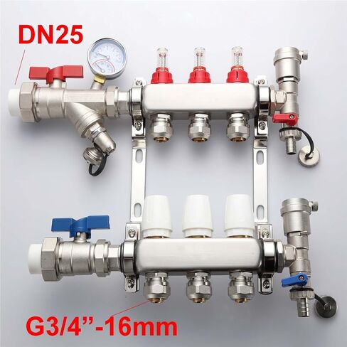DN25 DN32 S304 مجموعة مشعب توزيع الفولاذ المقاوم للصدأ مع صمامات كروية PPR، ومقاييس التدفق، والتدفئة الأرضية المائية (شوكولاتة - 1) in Saudi Arabia