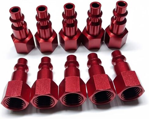 Quick Connect Air Fittings Set, 1/4 NPT, Red Aluminum Couplers and Plugs for Air Compressor (10PC Male External Red) in Kuwait
