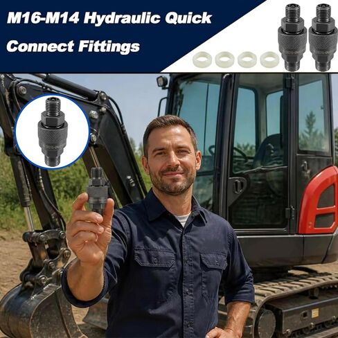 M16-M14 Hydraulic Quick Connect Fittings Compatible with AGT and Chinese Mini Excavators 2 Male and Female Hydraulic Hose Fittings, Hydraulic Hose Connect Adapter, Carbon Steel Anti-Rust in Kuwait