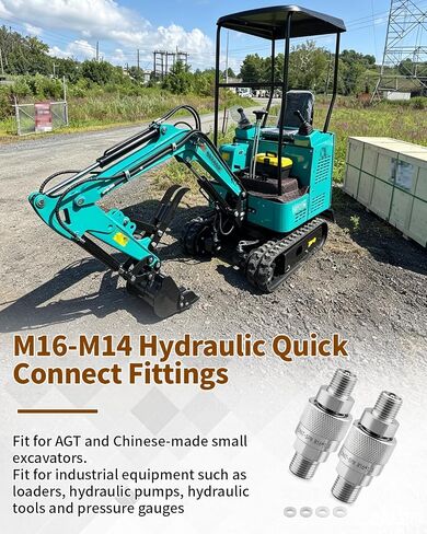 2 PCS M16 to M14 Hydraulic Quick Connect Fittings Fit for AGT for Chinese Mini Excavators with Build-in Plunger 2 Male & Female Hose Adapters with 4 Gaskets in Kuwait