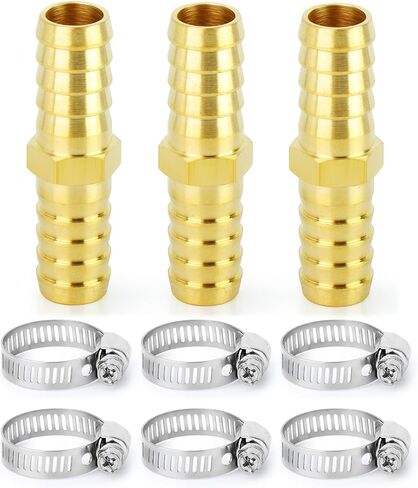 ChillWaves Brass Hose Barb Fittings, Splicer Mender Union 7/8" Barb x 7/8" Barb with Hose Clamp Hose Repair Kit For Water/Fuel/Air(3-PACK) in Kuwait