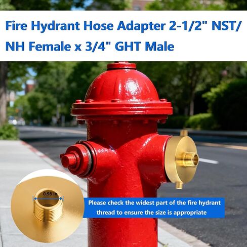2-1/2" NST (NH) Female x 3/4" GHT Male Brass Fire Hydrant Adapter with Pin Lug Connector, Replacement for Garden Fire Equipment Hoses & Pipes in Kuwait