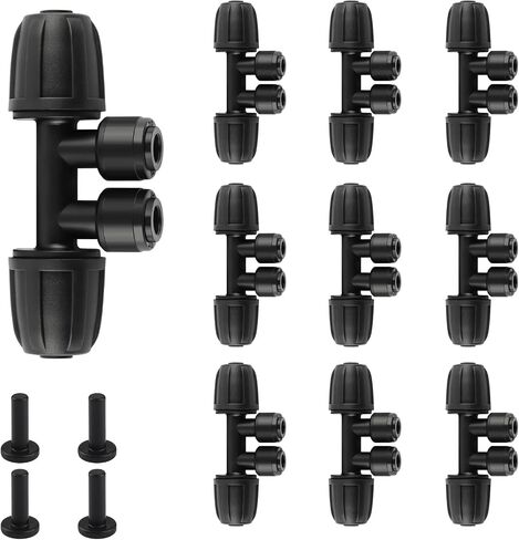 Kalolary 8PCS 1/2'' to 1/4'' Barbed Tee Quick Connector, Push-to-Fit Drip Irrigation Fittings Anti-Leak Locked Splitter Fitting for Irrigation Tubing with 6-Way Connector& 6 Plugs in Kuwait