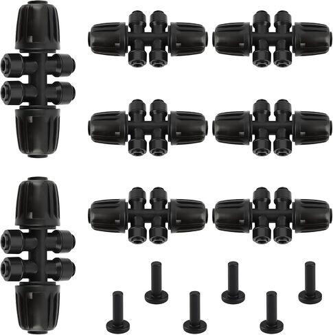 Kalolary 8PCS 1/2'' to 1/4'' Barbed Tee Quick Connector, Push-to-Fit Drip Irrigation Fittings Anti-Leak Locked Splitter Fitting for Irrigation Tubing with 6-Way Connector& 6 Plugs in Kuwait
