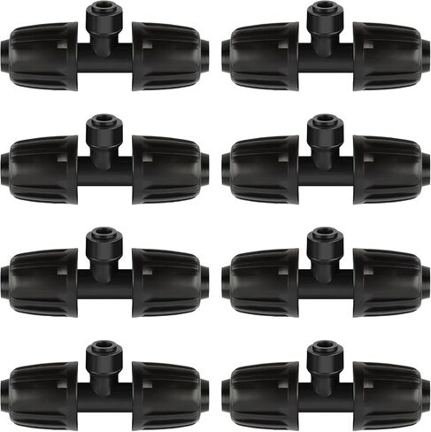 Kalolary 8PCS 1/2'' to 1/4'' Barbed Tee Quick Connector, Push-to-Fit Drip Irrigation Fittings Anti-Leak Locked Splitter Fitting for Irrigation Tubing with 6-Way Connector& 6 Plugs in Kuwait