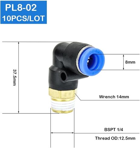 10Pcs PL8-02 8mm Push In One Touch Connector 1/4 Inch Thread Pneumatic Quick Fittings in Kuwait
