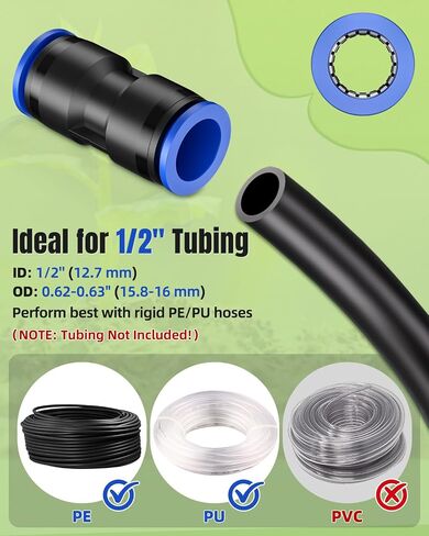 Pawfly 15 Pcs Quick Connect 1/2" Drip Irrigation Coupling Fittings for 1/2 Inch Irrigation Tubing (1/2" ID x 0.62-0.63" OD), Push-to-Fit 2-Way Straight Coupling Connectors, Drip Irrigation Parts in Saudi Arabia