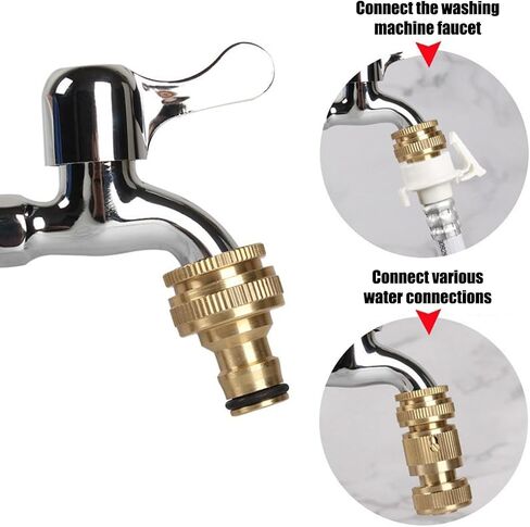 Solid Brass Garden Hose Adapter, Universal Faucet to Hose Connector, 3/4 Inch GHT Quick Connect Fitting for Indoor Outdoor (Gold) in Kuwait