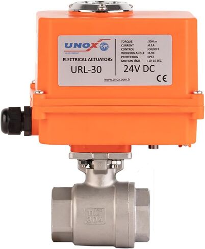 UNOX 2-1/2" Motorized Ball Valve 24V DC NPT, Electric Actuated Ball Valve Stainless Steel AISI304, 2-Piece Threaded, 63 Bar, Auto Return, Normally Closed in Kuwait
