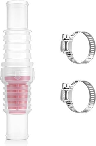 Inline Check Valve with Hose Clamps, Fits 3/4" & 1" Pipes, Backflow Prevention Valves for Water Lines, Transparent Red ABS Non Return Valve for Garden Hose, Aquarium, Sump Pump, Dishwasher in Kuwait