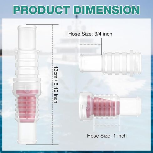 Inline Check Valve with Hose Clamps, Fits 3/4" & 1" Pipes, Backflow Prevention Valves for Water Lines, Transparent Red ABS Non Return Valve for Garden Hose, Aquarium, Sump Pump, Dishwasher in Kuwait