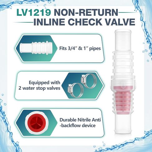 Inline Check Valve with Hose Clamps, Fits 3/4" & 1" Pipes, Backflow Prevention Valves for Water Lines, Transparent Red ABS Non Return Valve for Garden Hose, Aquarium, Sump Pump, Dishwasher in Kuwait