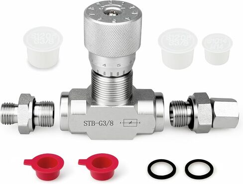 STB‑G3/8 3/8" L08 Hydraulic Flow Control Valve for 1-2 Ton Mini Excavator, Bidirectional Restrictor Valve W/Two-Sided Connectors, Construction Machinery Kit, Carbon Steel in Kuwait