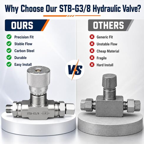 STB‑G3/8 3/8" L08 Hydraulic Flow Control Valve for 1-2 Ton Mini Excavator, Bidirectional Restrictor Valve W/Two-Sided Connectors, Construction Machinery Kit, Carbon Steel in Kuwait