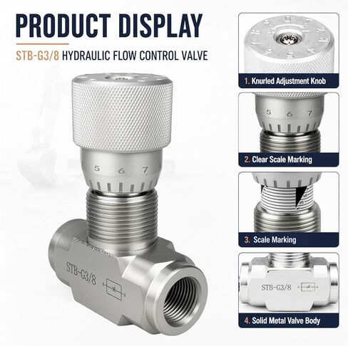 STB‑G3/8 3/8" L08 Hydraulic Flow Control Valve for 1-2 Ton Mini Excavator, Bidirectional Restrictor Valve W/Two-Sided Connectors, Construction Machinery Kit, Carbon Steel in Kuwait