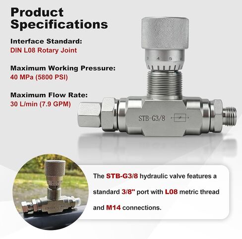 STB-G3/8 L08 Hydraulic Flow Control Valve Compatible with 1-2 Ton Mini Excavator, 3/8"Bidirectional Hydraulic Restrictor Valve Connectors in Kuwait
