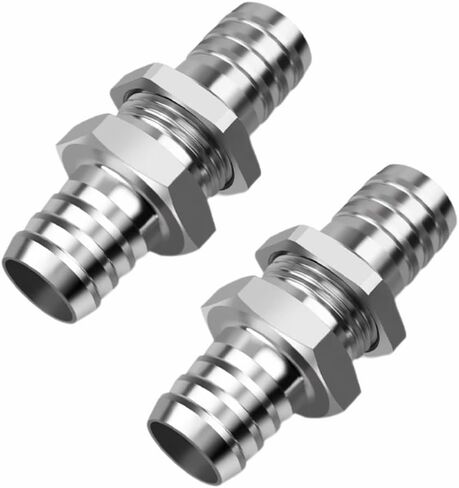 2 Pcs Stainless Steel Hose Barb Fitting Thru-Bulk Bulkhead Straight Hex for Rain Barrels, Aquariums, Marine Thru Hull, Water Tanks, Ponds (φ12mm-φ12mm Opening 14mm) in Kuwait