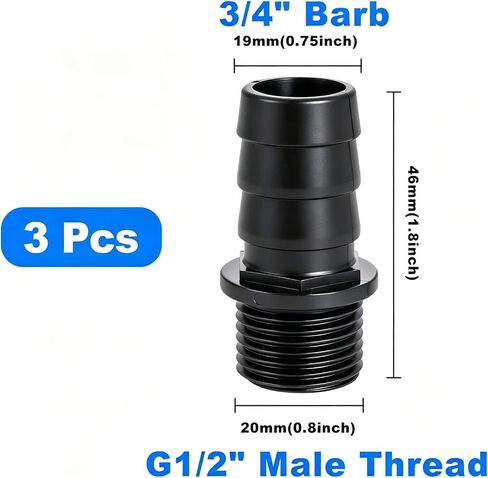 Submersible Pump Outlet Adapter 3/4" Barb Fitting 3 Pack, G1/2" BSP Male Thread Replacement Parts for Pond Pump Fountain Pump, Plastic Hose Barb Connector for Aquarium Filter Hydroponics Water Feature in Kuwait