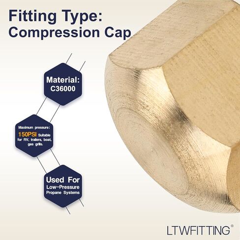LTWFITTING 5/16 بوصة غطاء ضغط نحاسي غطاء صمام إيقاف، تركيب ضغط نحاسي (عبوة من 10) in Kuwait
