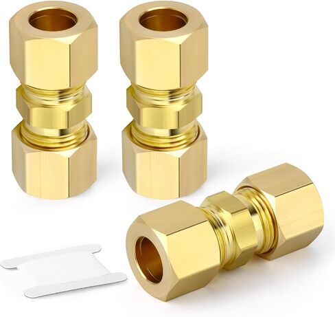 3PCS Brass Compression Union Connector, 3/4" OD x 3/4" OD Pipe Fitting for Oil/Water/Gas in Kuwait