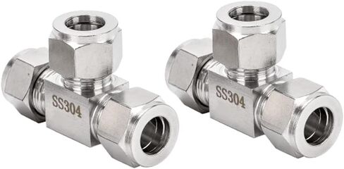 304 Stainless Steel Compression Tube Fitting Tee 3-way T-fitting with Double Ferrules 8mm OD x 8mm OD, Pack of 2 in Kuwait