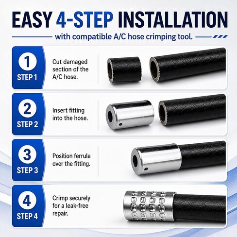 40PCS AC Hose Ferrule Set, #6#8#10#12 Size Iron Air Conditioning Hose Ferrules for Automotive A/C Line, Hydraulic Hose Crimper Fittings with Color & Blue White Zinc Coating, Leak-Proof Coupling in Kuwait