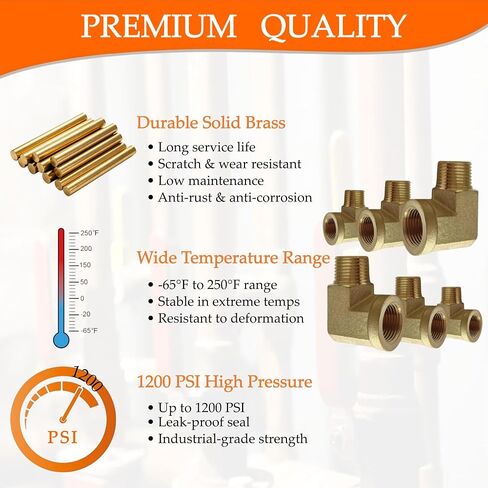 90 Degree Brass Street Elbow, 2-Pack 3/8" NPT Male to Female Pipe Fitting | Heavy Duty Solid Brass Hose Connector, Space-Saving Design, Precision Threads, Leak-Free for Air, Oil, Fuel & Plumbing in Kuwait
