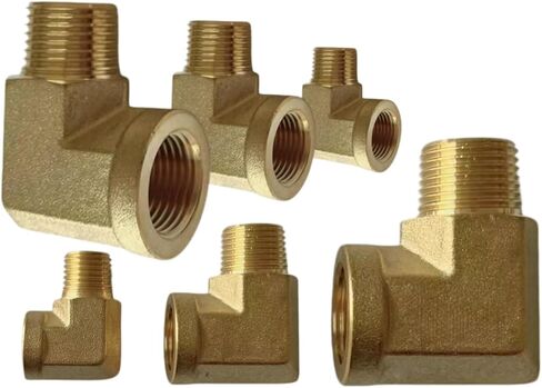 90 Degree Brass Street Elbow, 2-Pack 3/8" NPT Male to Female Pipe Fitting | Heavy Duty Solid Brass Hose Connector, Space-Saving Design, Precision Threads, Leak-Free for Air, Oil, Fuel & Plumbing in Kuwait