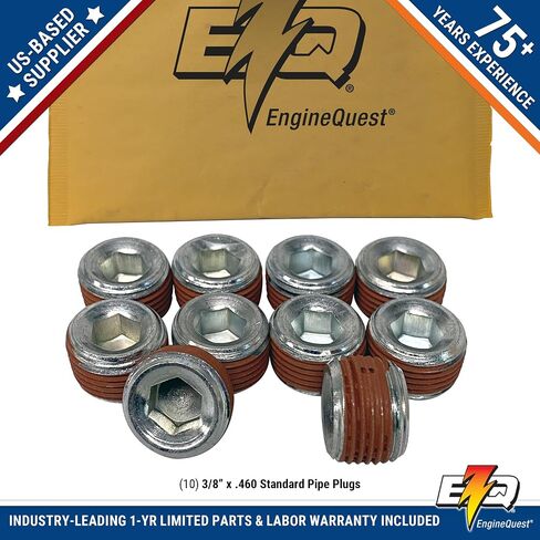 3/8" NPT Pipe Plug, Vibra-Seal Coating, Pack of 10 – Compatible with L4, L6, V6, V8 Automotive Engines or Any Application with 3/8" NPT Threaded Hole | Leak-Proof Seal | Durable Performance in Kuwait