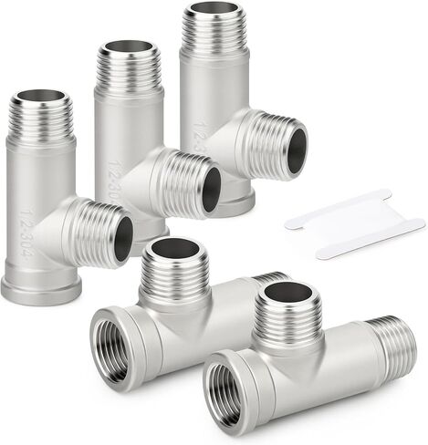 TAISHER 5PCS 304 Stainless Steel Tee Pipe Fittings, 1/2" NPT Female x 1/2" NPT Male x 1/2" NPT Male Extension Pipe Fittings, Female Run Tee in Kuwait