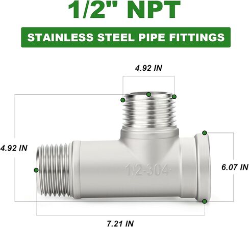 TAISHER 5PCS 304 Stainless Steel Tee Pipe Fittings, 1/2" NPT Female x 1/2" NPT Male x 1/2" NPT Male Extension Pipe Fittings, Female Run Tee in Kuwait