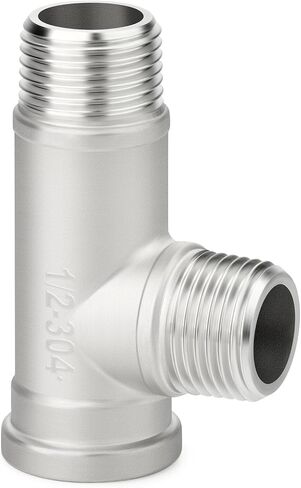 TAISHER 5PCS 304 Stainless Steel Tee Pipe Fittings, 1/2" NPT Female x 1/2" NPT Male x 1/2" NPT Male Extension Pipe Fittings, Female Run Tee in Kuwait